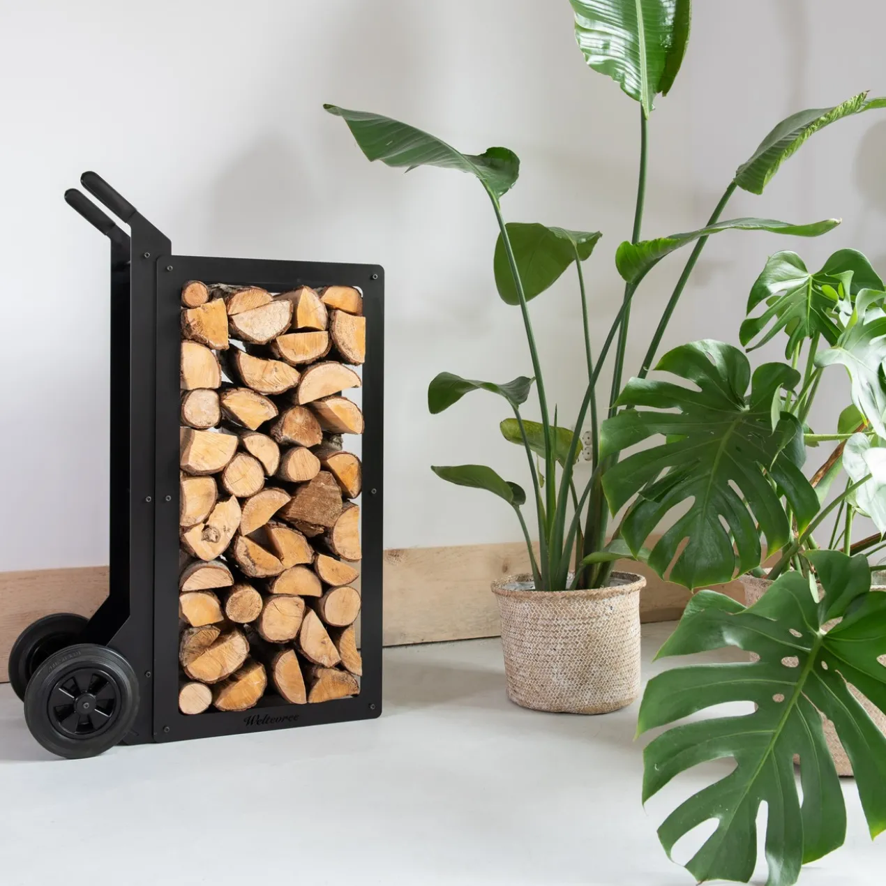 Opbergframe Woodstock haardhoud met trolly