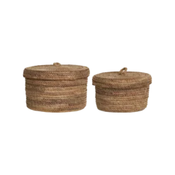 Opbergmanden Tijl met deksel - set van 2 Bruin