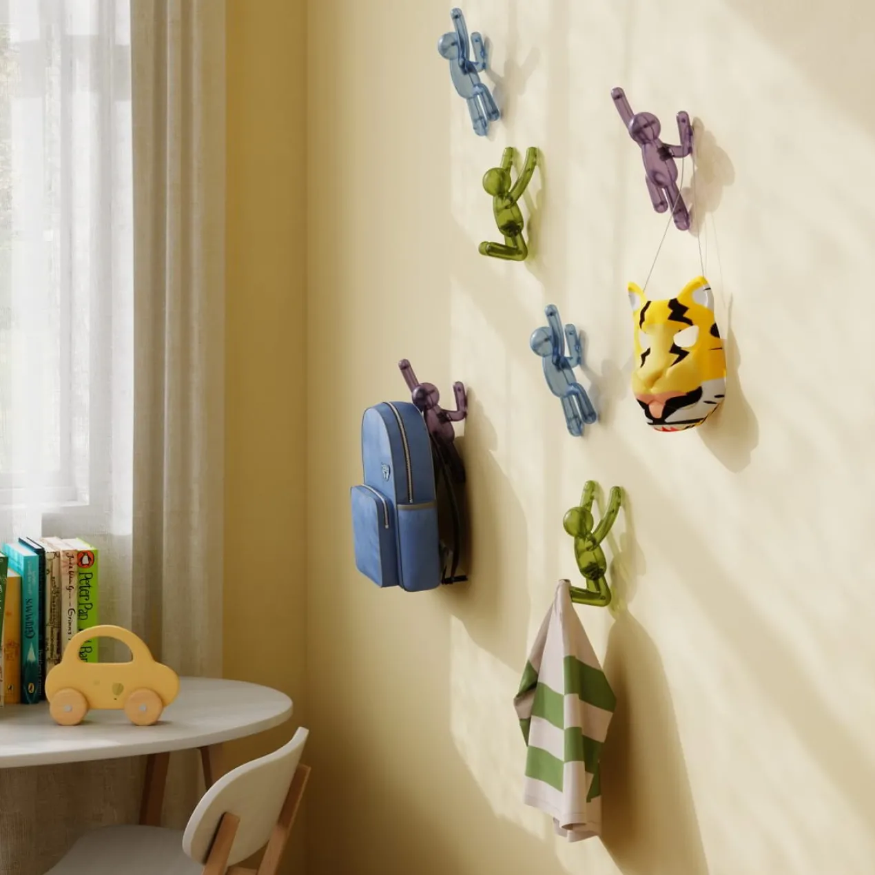 Ophanghaak Buddy blauw, groen, paars - set van 3