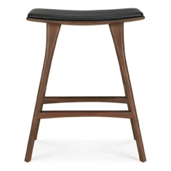 Osso hoge kruk 65 - bruin teak/zwart leer
