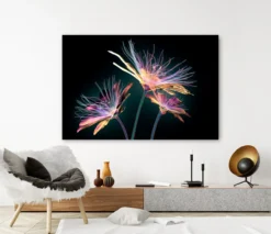 Paarse bloemen op zwart – Acrylglas 120 x 80 cm