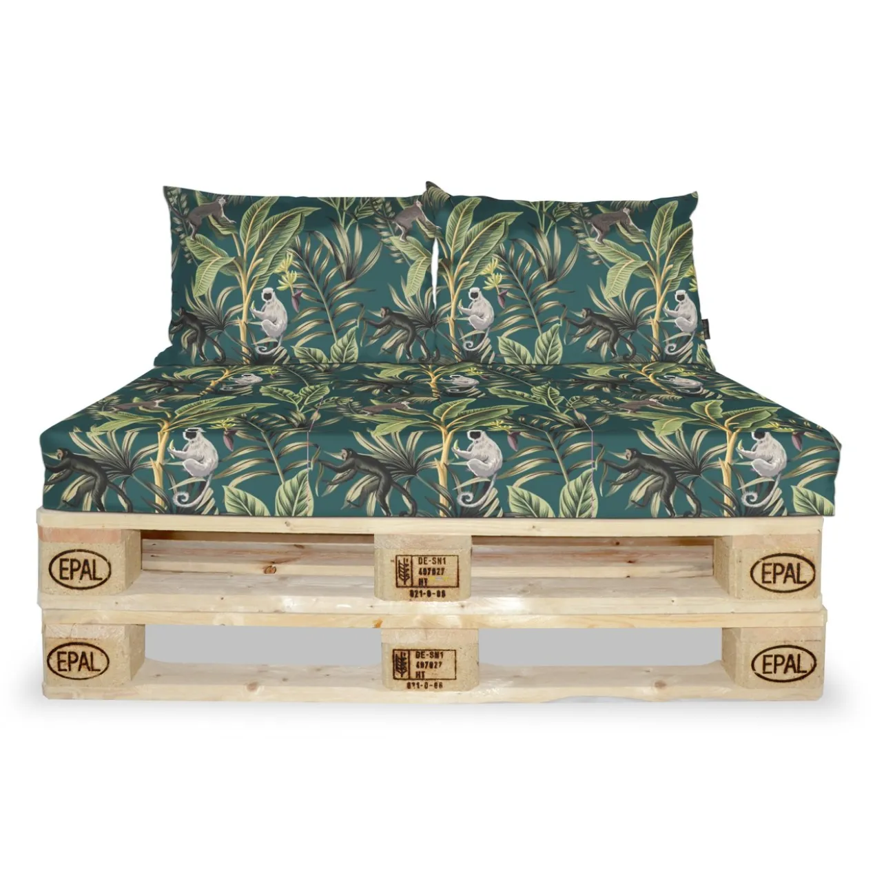 Palletkussen set monkey apen met palmbomen 120 x 80 x 8 cm