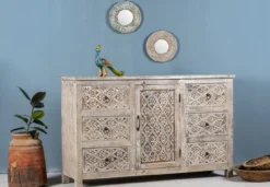 Pauri - Handgesneden Mangohouten Vintage Dressoir