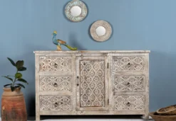 Pauri - Handgesneden Mangohouten Vintage Dressoir