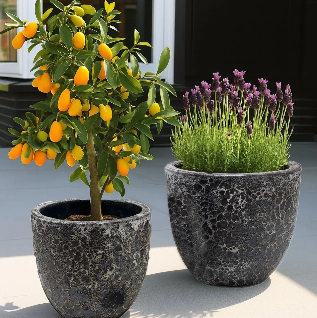 Plantenpot Laki relic black Ø36/35xH34/25 cm - set 2 stuks