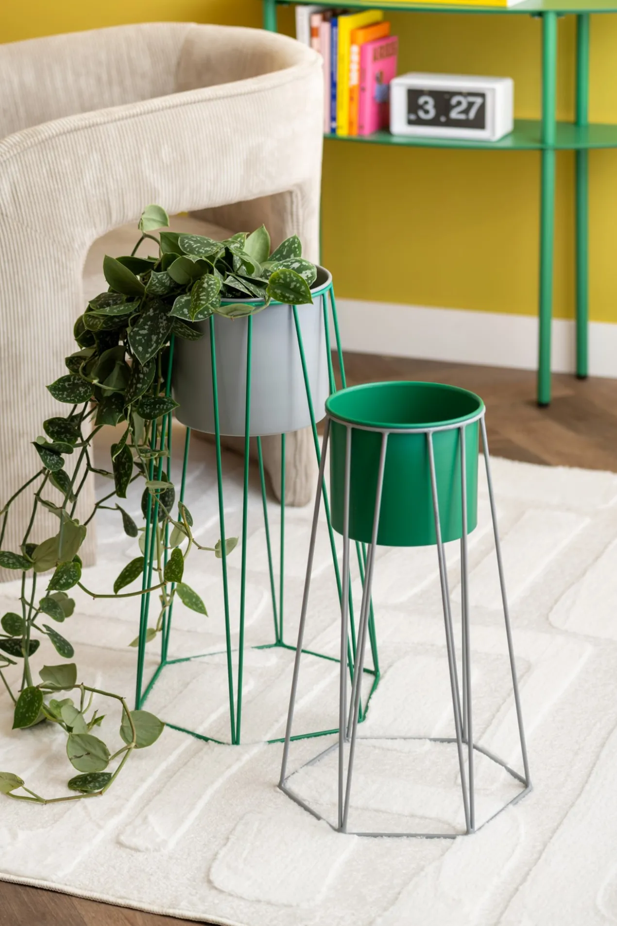 Plantenstandaard Retro mouse grey/retro green - set van 2