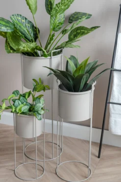 Plant pot set Essence round iron warm grey