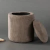 Poef Ilja ribstof- met opbergruimte - Ø 32 cm Lichtbruin