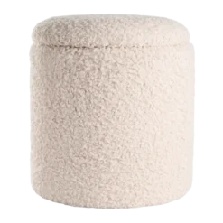 Poef Sem teddy gebroken wit - met opbergruimte - Ø 36 cm