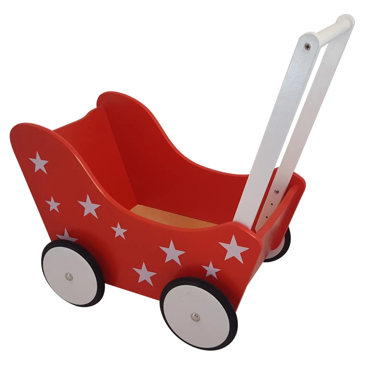 Poppenwagen Hout rood met sterren