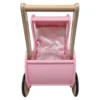 Poppenwagen Hout roze met kap - incl dekje roze wit hart