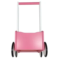 Poppenwagen Hout roze met stippen