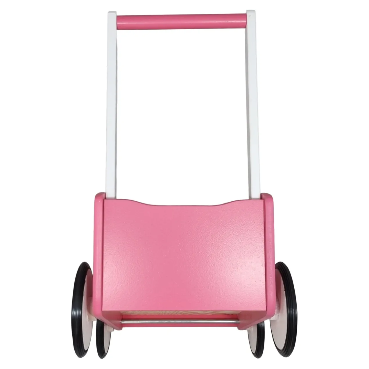 Poppenwagen Hout roze met stippen