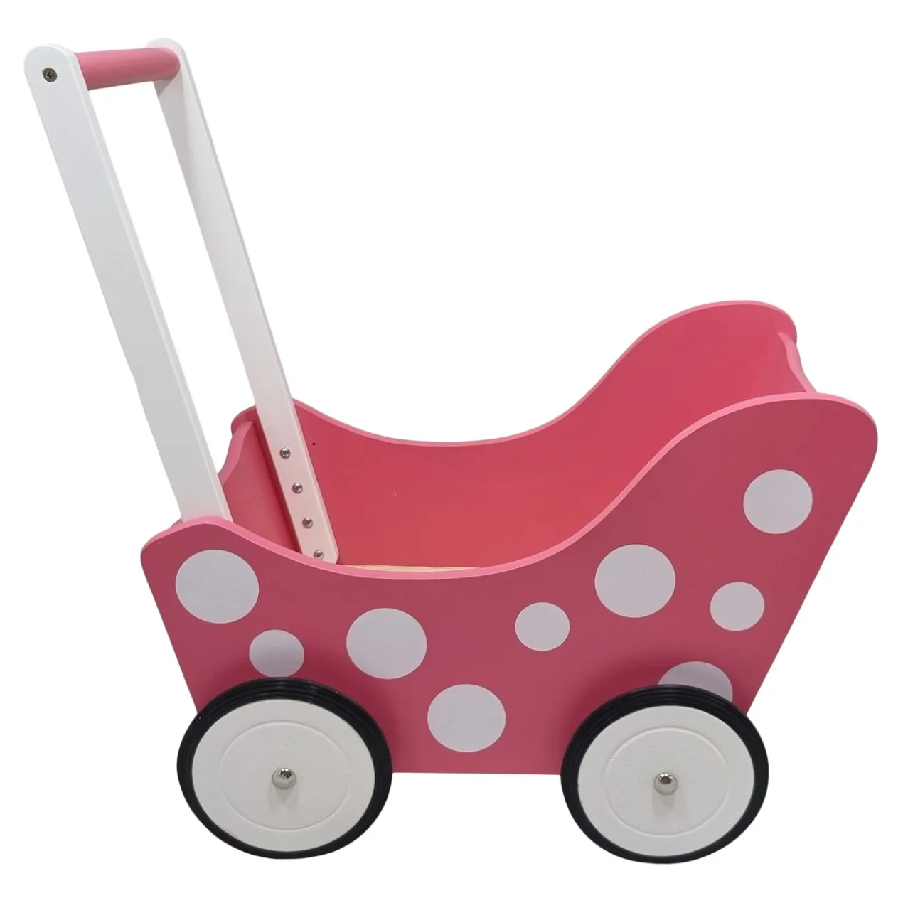 Poppenwagen Hout roze met stippen