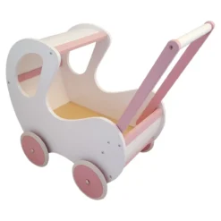 Poppenwagen Hout wit roze klassiek met kap