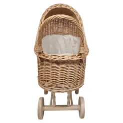 Poppenwagen Riet Crème beige bekleding met kussentjes