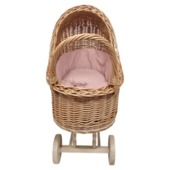 Poppenwagen Riet roze roze bekleding met kussentjes