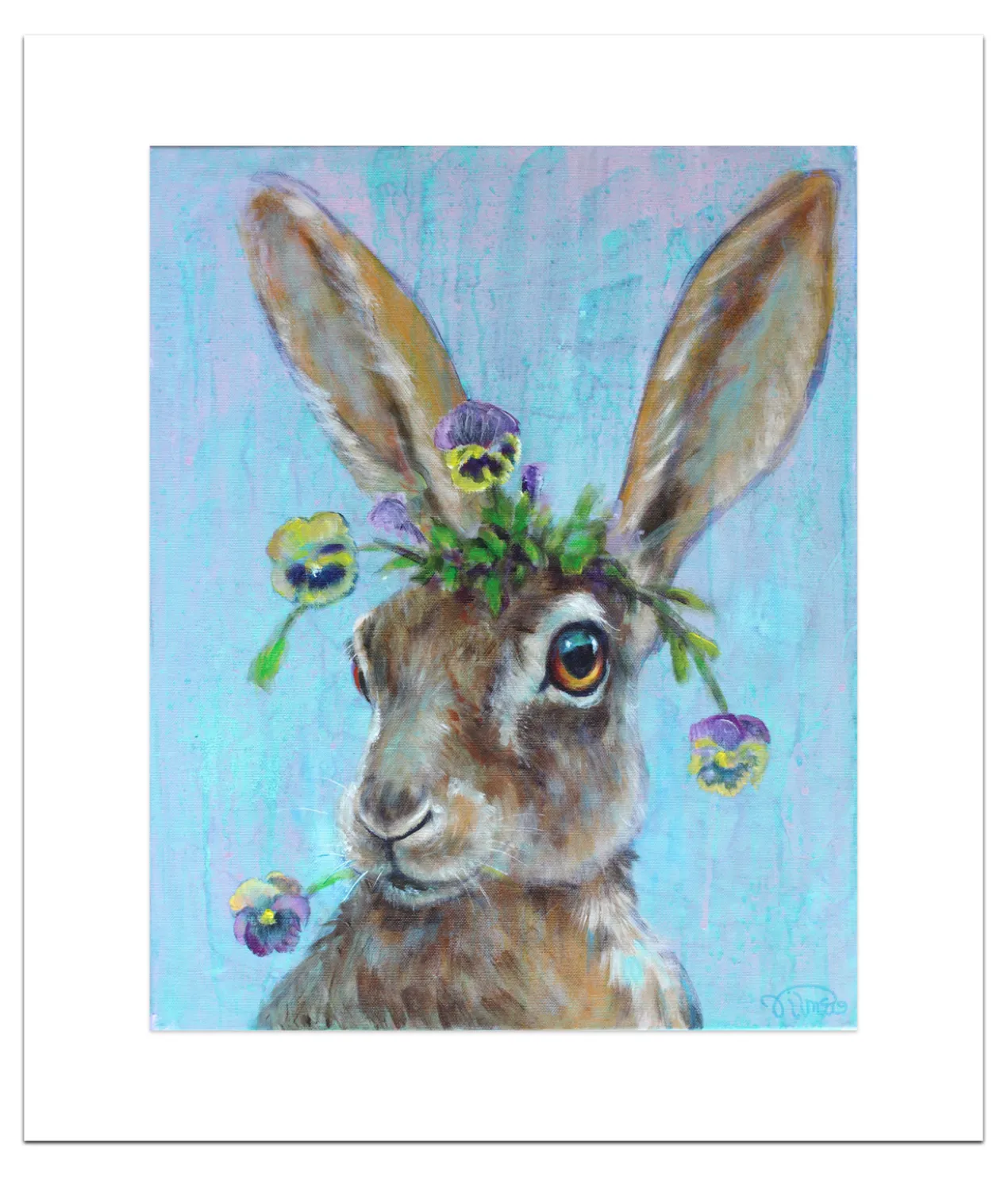 Poster Haas met Viooltjes 40 x 50 cm