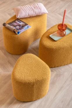 Pouf Ada wave bouclé ochre yellow