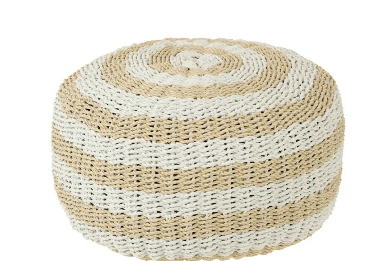 Pouf Roundabout gestreept wit naturel