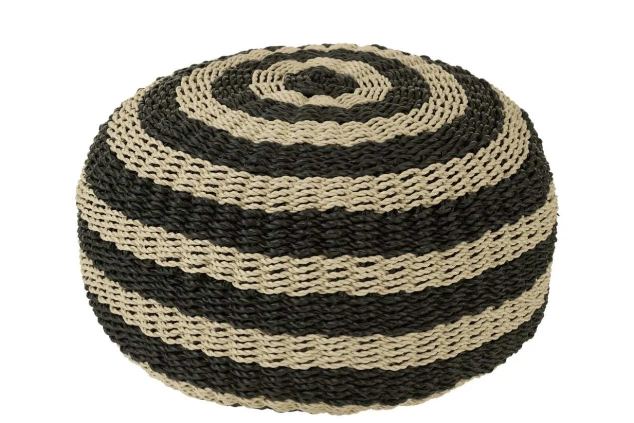 Pouf Roundabout gestreept zwart naturel