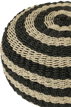Pouf Roundabout gestreept zwart naturel