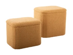 Pouf set Ada storage bouclƩ ochre yellow, set of 2pcs
