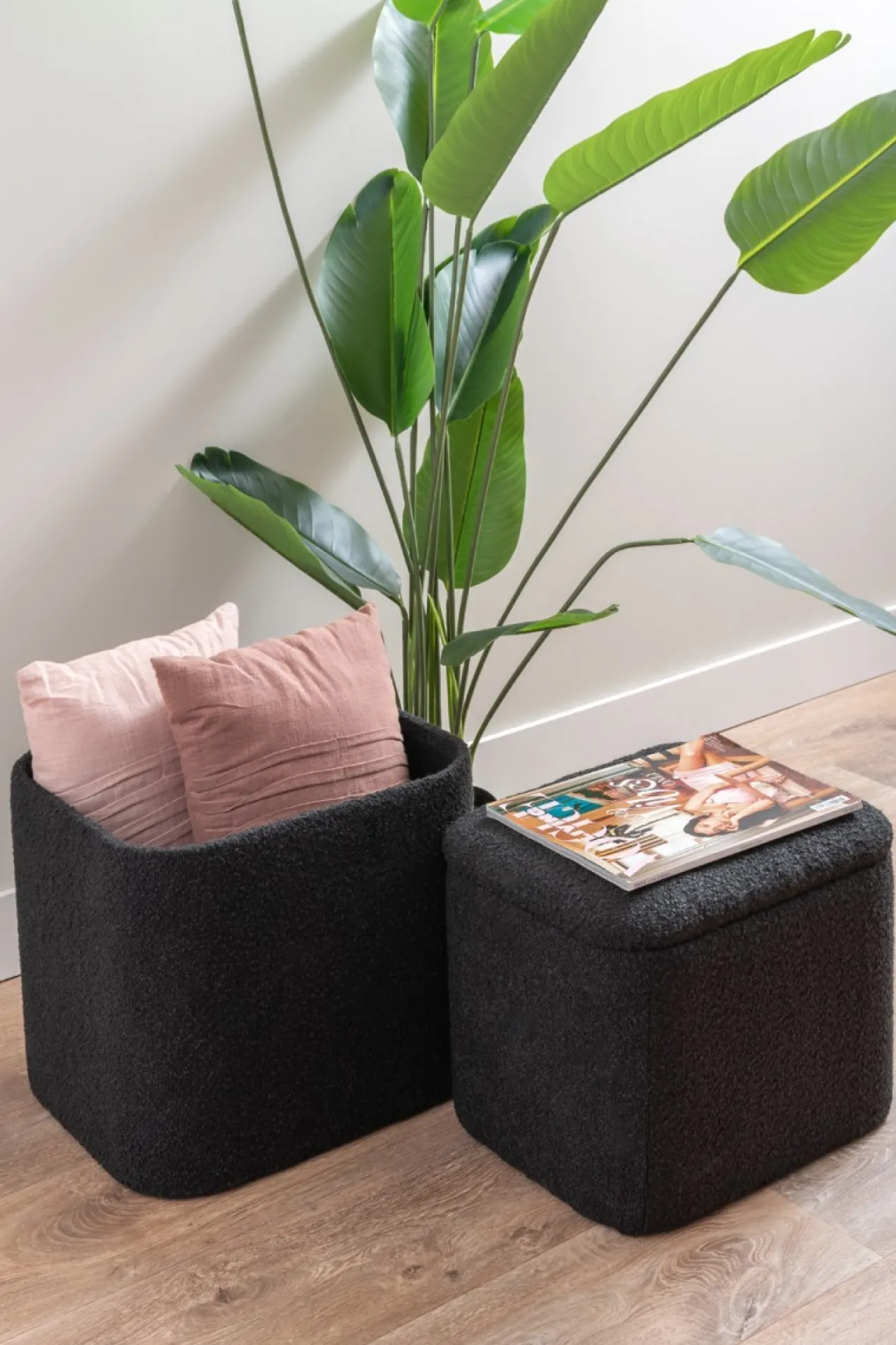 Pouf set Ada storage bouclé off white, set of 2pcs