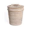 Prullenbak met deksel naturel white wash rattan