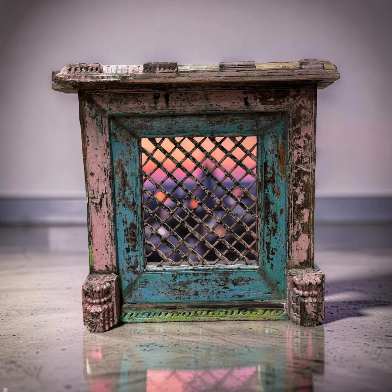 Raam Jali roze/blauw uniek India