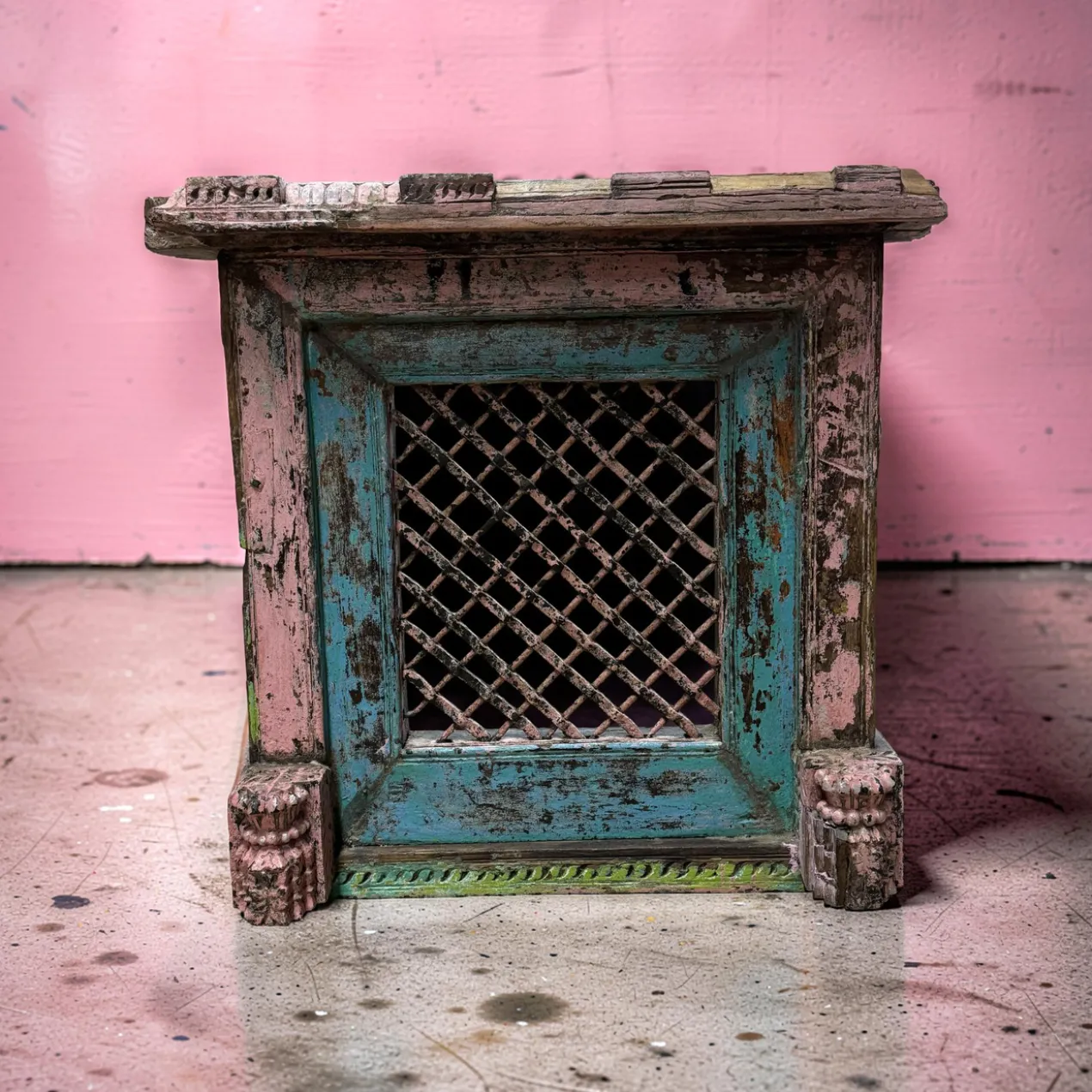 Raam Jali roze/blauw uniek India