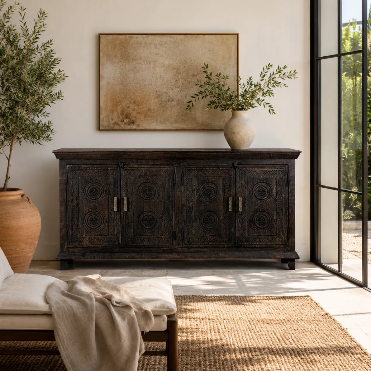 Rawnie - Zwart Handgesneden Mangohouten Dressoir