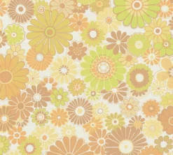 Retro behang bloemmotief met een lichte structuur – geel, groen, bruin Bloemen retro behang met een lichte structuur – geel, groen, bruin #1