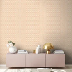 Retrobehang met een geometrisch patroon licht gestructureed - beige, crème, wit Licht gestructureerd retrobehang met een geometrisch patroon - beige, crème, wit #1