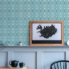 Retro behang met een geometrisch patroon - blauw, crème, wit #1