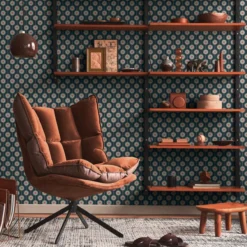 Retro behang met een lichte structuur en cirkelpatroon - blauw, geel, roze #1