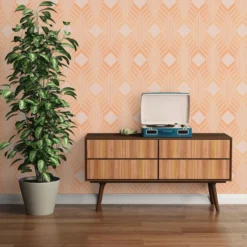 Retro behang met ruitpatronen in warme kleuren – oranje, beige #1