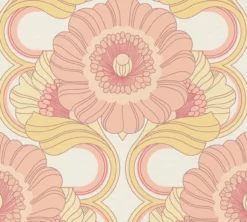 Retro bloemmotief met een lichte structuur – geel, roze, wit Bloemen retro behang met een lichte structuur – geel, roze, wit #1