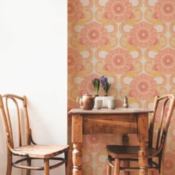 Retro bloemmotief met een lichte structuur – geel, roze, wit Bloemen retro behang met een lichte structuur – geel, roze, wit #1