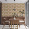 Retro bloemmotief op licht gestructureerd behang – roze, groen, crème Golven en bloemmotieven in retrostijl op licht gestructureerd behang – roze, groen, crème #1