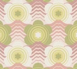 Retro bloemmotief op licht gestructureerd behang – roze, groen, crème Golven en bloemmotieven in retrostijl op licht gestructureerd behang – roze, groen, crème #1