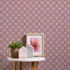 Retro vliesbehang abstract cirkelpatroon – paars, oranje, beige Abstract cirkelpatroon op vliesbehang in retrostijl – paars, oranje, beige #1