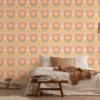 Retro vliesbehang met golven en bloemmotieven – oranje, geel, groen #1