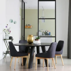 Rhonda xl eettafel o150 cm eiken blacknight [fsc]