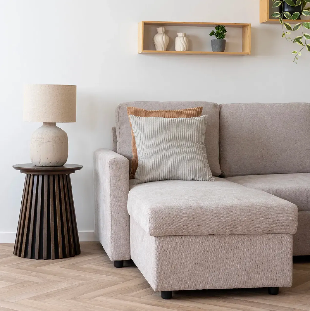 Ribstof sierkussen Mabel Beige