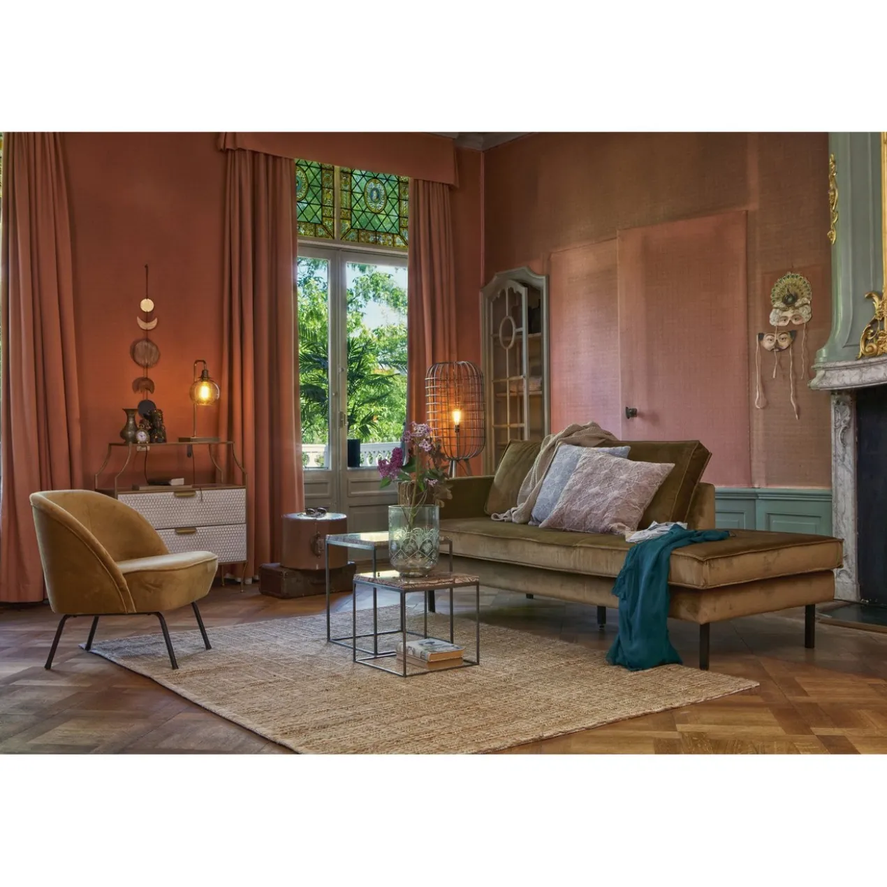 Rodeo daybed rechts velvet honinggeel