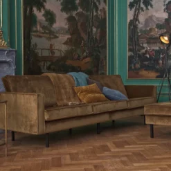 Rodeo hocker op poten velvet honinggeel