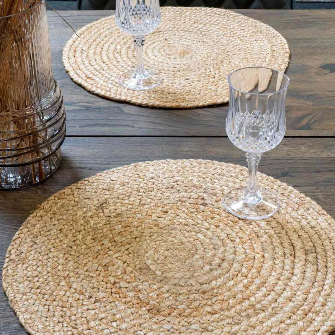 Ronde placemat Milly jute (set van 4) Donkergrijs