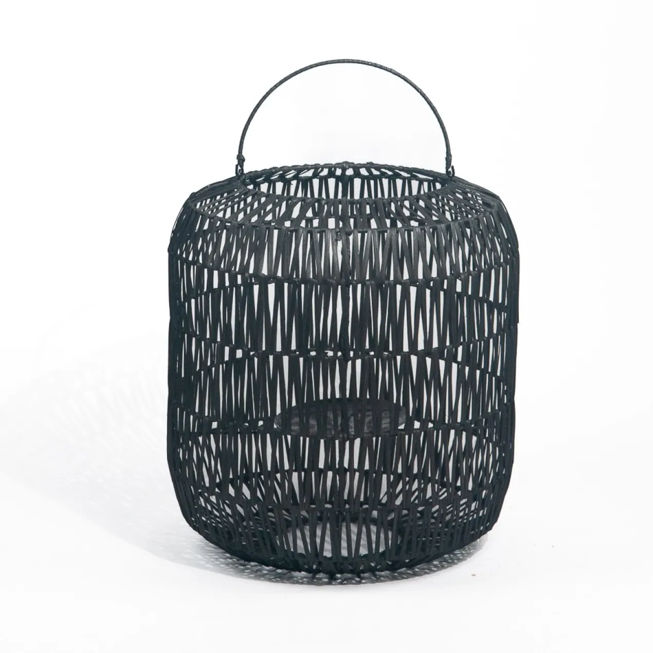 Rotan windlicht / lantaarn zwart