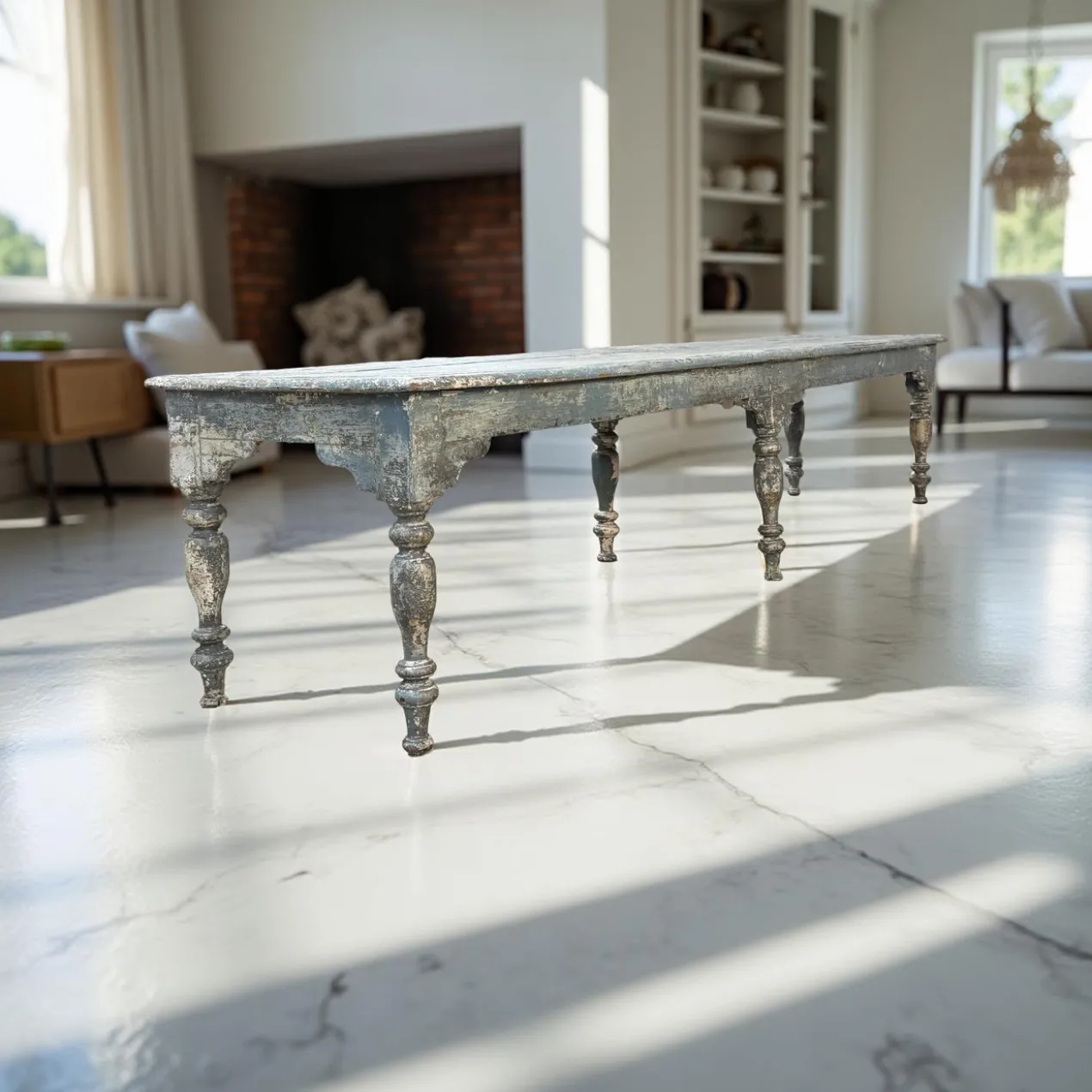 Salontafel blauw met 6 poten uniek